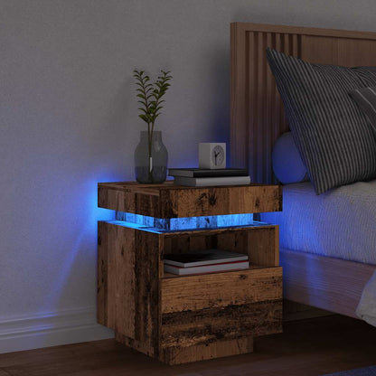Sengebord Med LED-lys 40x39x48,5 Cm Antikt Træ - Hovedbillede
