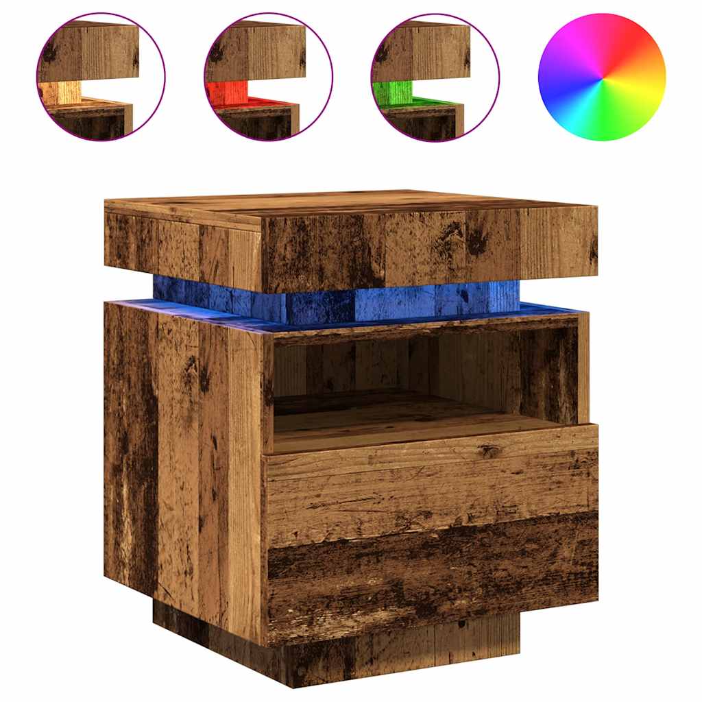 Sengeborde 2 Stk. Med Led-lys 40x39x48,5 Cm Antikt Træ - Billede 2
