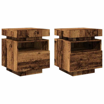 Sengeborde 2 Stk. Med Led-lys 40x39x48,5 Cm Antikt Træ - Billede 3