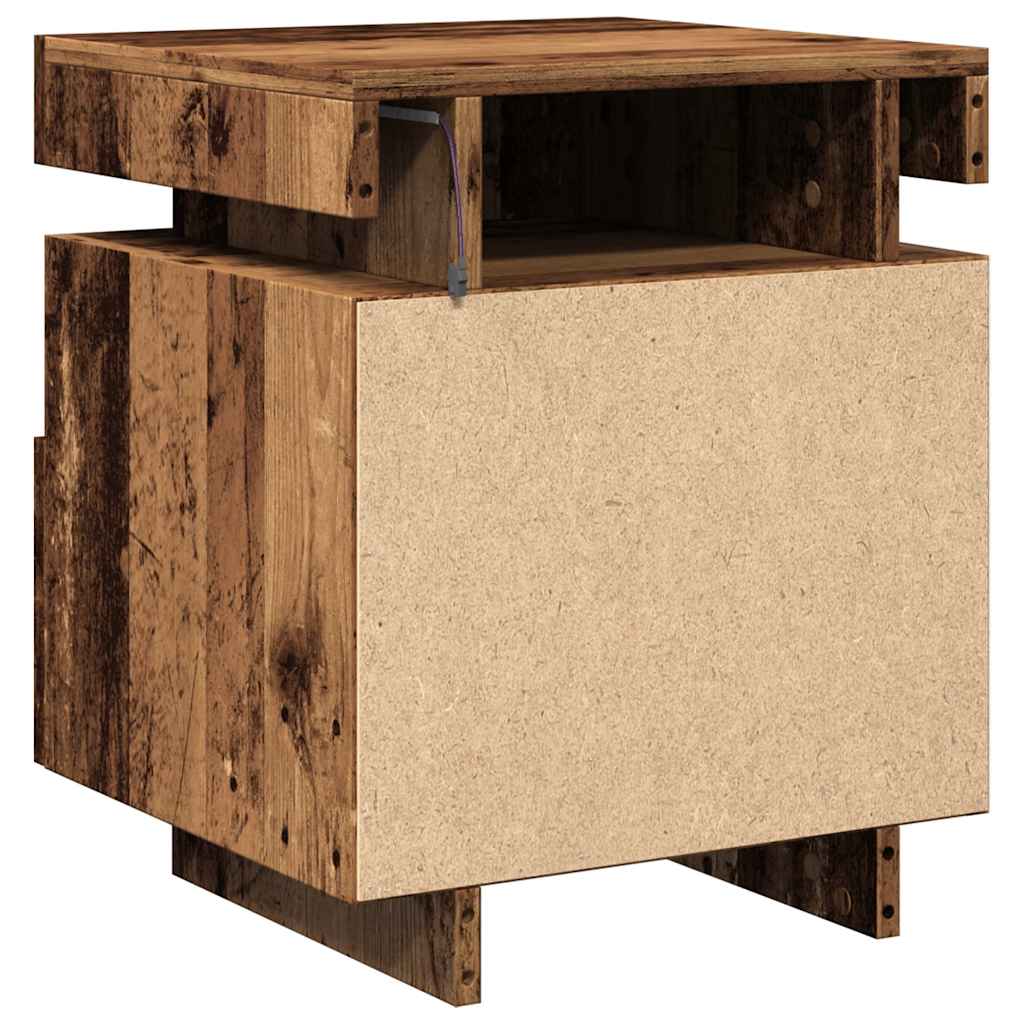 Sengeborde 2 Stk. Med Led-lys 40x39x48,5 Cm Antikt Træ - Billede 8