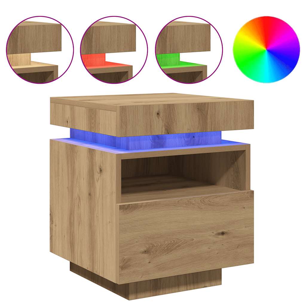 Sengebord Med LED-lys 40x39x48,5 Cm Kunsteg - Billede 2