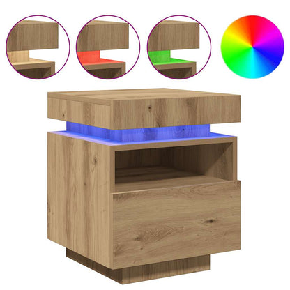 Sengebord Med LED-lys 40x39x48,5 Cm Kunsteg - Billede 2