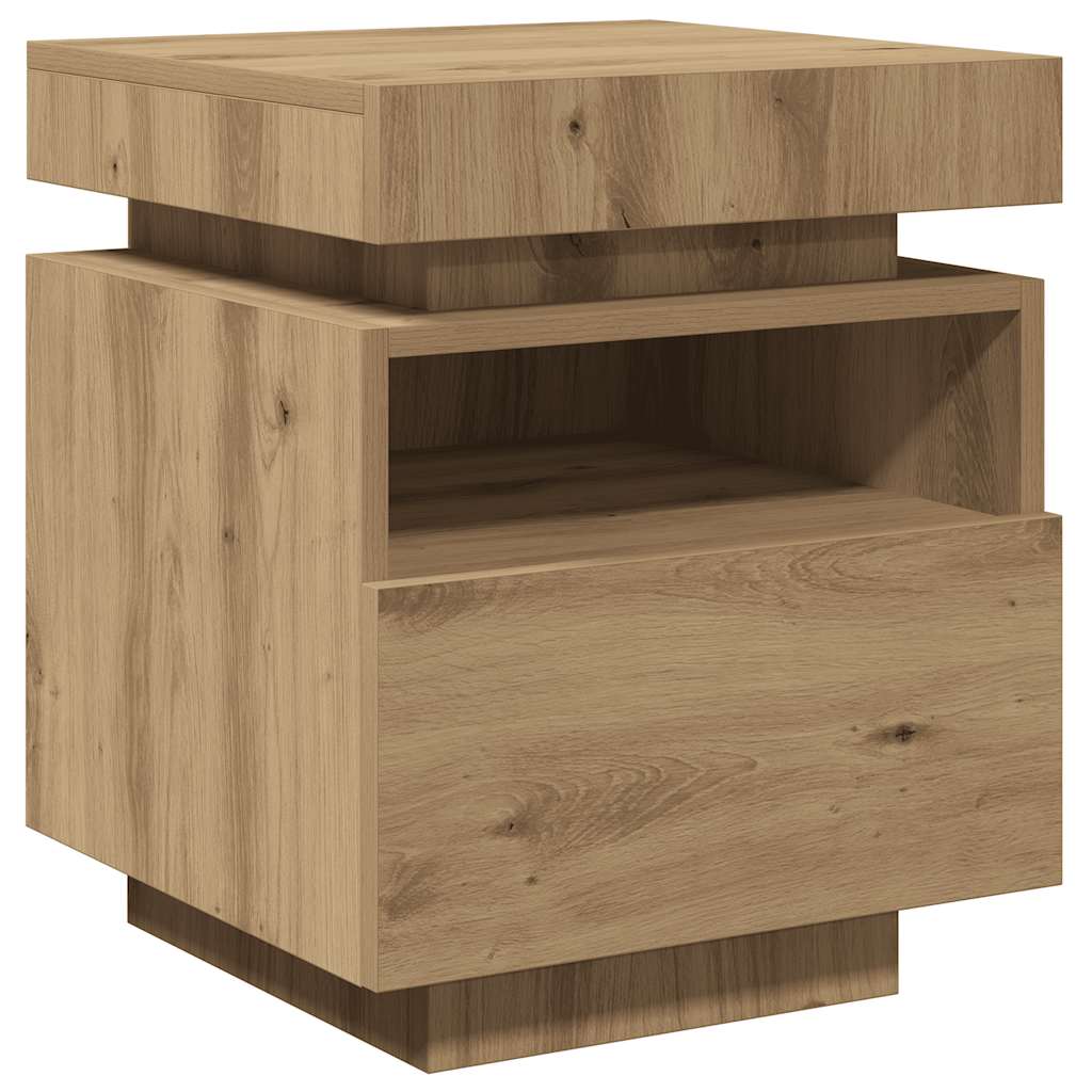 Sengebord Med LED-lys 40x39x48,5 Cm Kunsteg - Billede 4