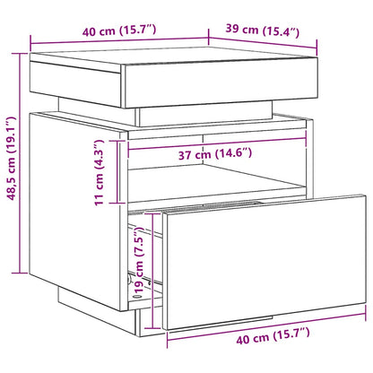 Sengebord Med LED-lys 40x39x48,5 Cm Kunsteg - Billede 12