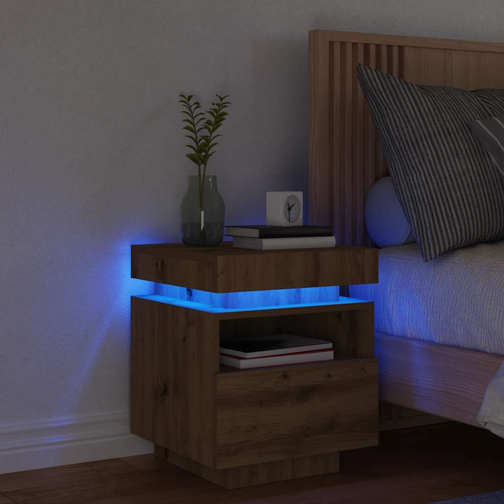 Sengebord Med LED-lys 40x39x48,5 Cm Kunsteg - Billede 3