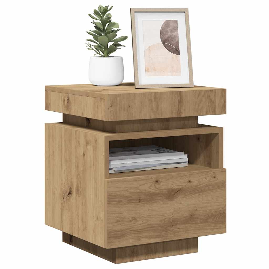 Sengebord Med LED-lys 40x39x48,5 Cm Kunsteg - Billede 13