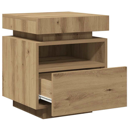 Sengebord Med LED-lys 40x39x48,5 Cm Kunsteg - Billede 5