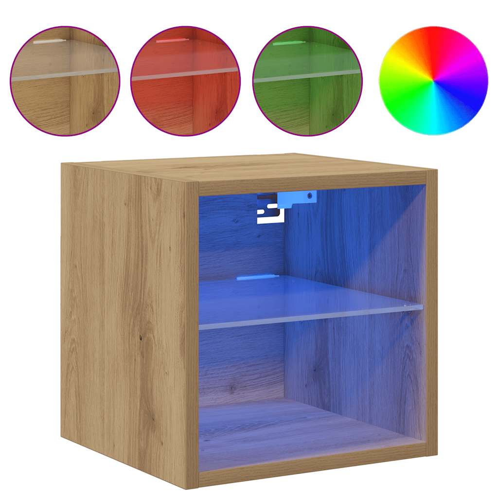 Væghængte Tv-borde 2 Stk. Med Led-lys 30x28,5x30 Cm - Billede 2