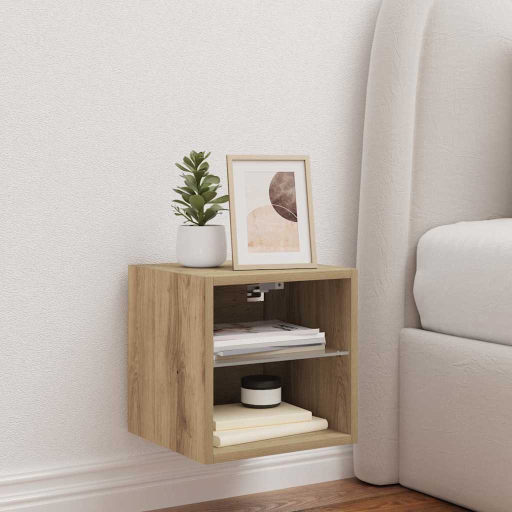 Væghængte Tv-borde 2 Stk. Med Led-lys 30x28,5x30 Cm - Billede 3