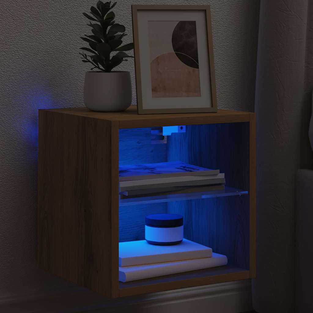 Væghængte Tv-borde 2 Stk. Med Led-lys 30x28,5x30 Cm - Billede 5
