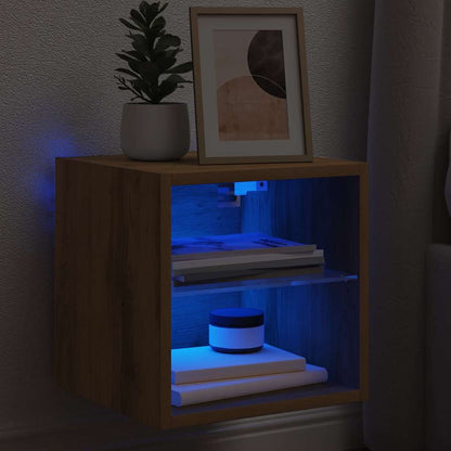 Væghængte Tv-borde 2 Stk. Med Led-lys 30x28,5x30 Cm - Billede 5