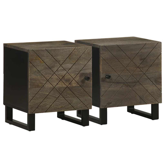 Sengeborde 2 Stk. 40X33X46 Cm Massivt Mangotræ Sort