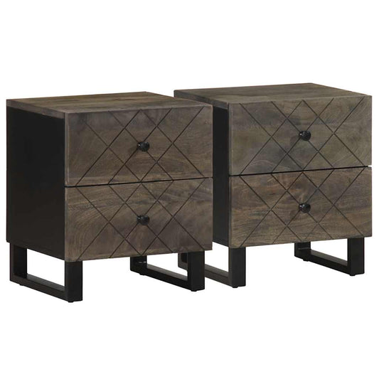 Sengeborde 2 Stk. 40X33X46 Cm Massivt Mangotræ Sort