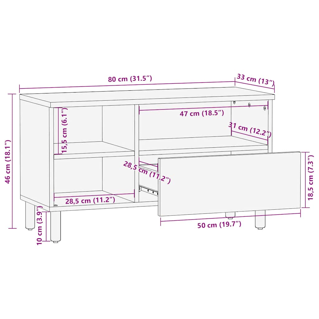 Tv-Bord 80X33X46 Cm Massivt