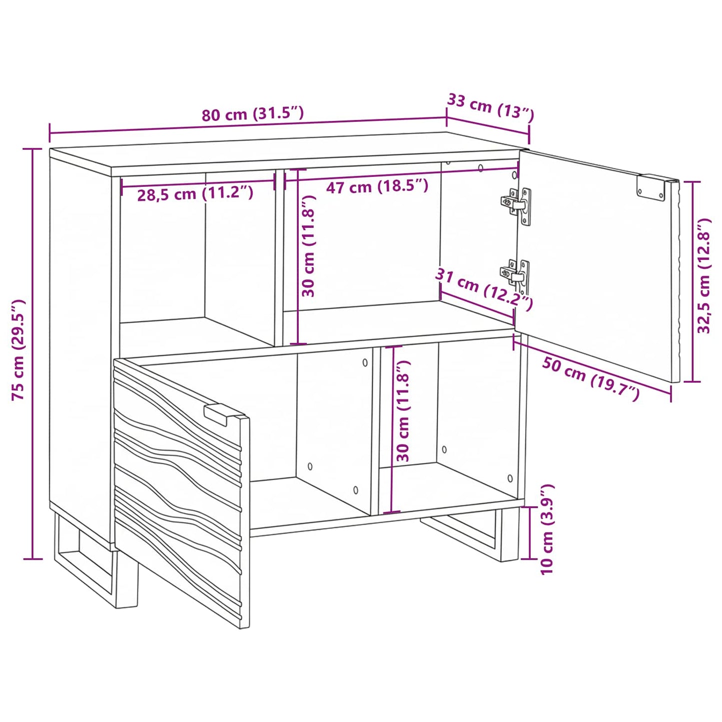 Sideboard 80 X 33 X 75 Cm Massivt Mangotræ - Billede 11