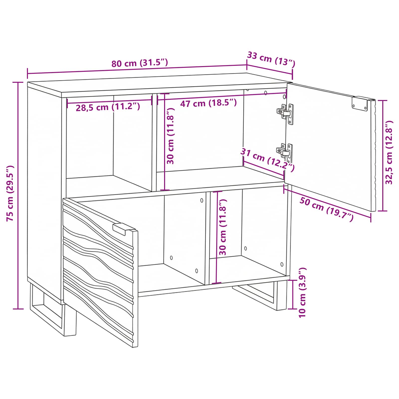 Sideboard 80 X 33 X 75 Cm Massivt Mangotræ - Billede 11