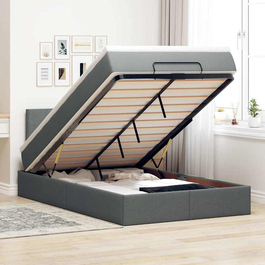 Ottoman Seng Med Madras & Leds Stof Mørkegrå
