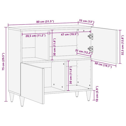 Sideboard Med Hylde 80 X 33 X 75 Cm Massivt Mangotræ - Billede 11