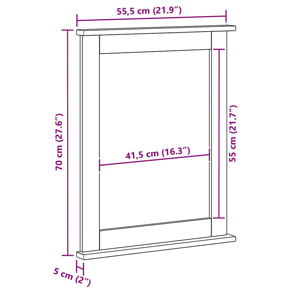 Spejl Vigo Honningfarvet 55,5 X 5 X 70 Cm Massivt Fyrretræ - Billede 10