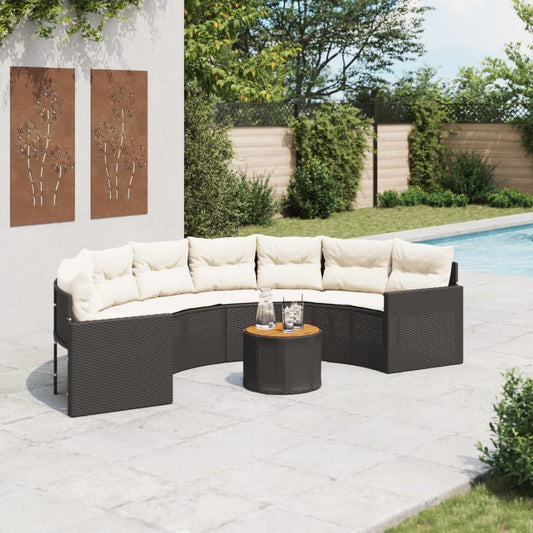Havesofa Med Bord Og Hynder Polyrattan Sort Sort Og Cremefarvet