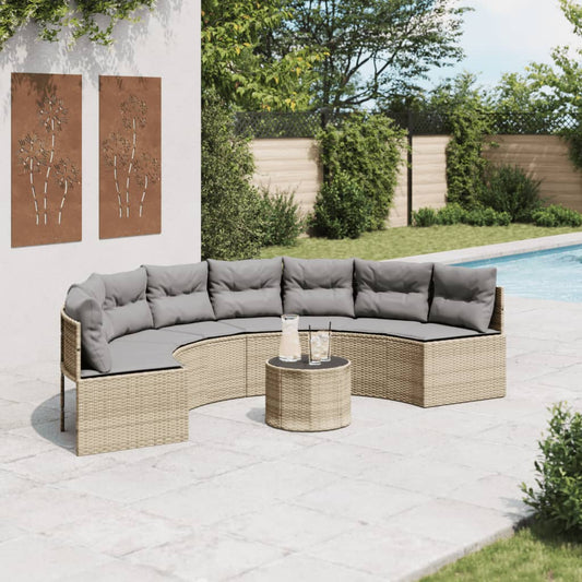 Havesofa Med Bord Og Hynder Polyrattan Beige Beige Og Lysegrå