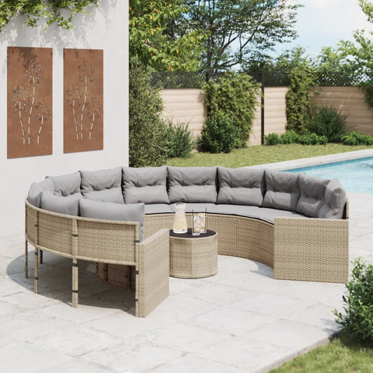Havesofa Med Bord Og Hynder Polyrattan Beige Beige Og Lysegrå