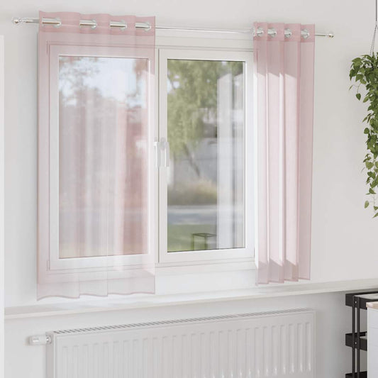 Voile-Gardiner Med Øskner 2 Stk. Lyserød Lys Pink