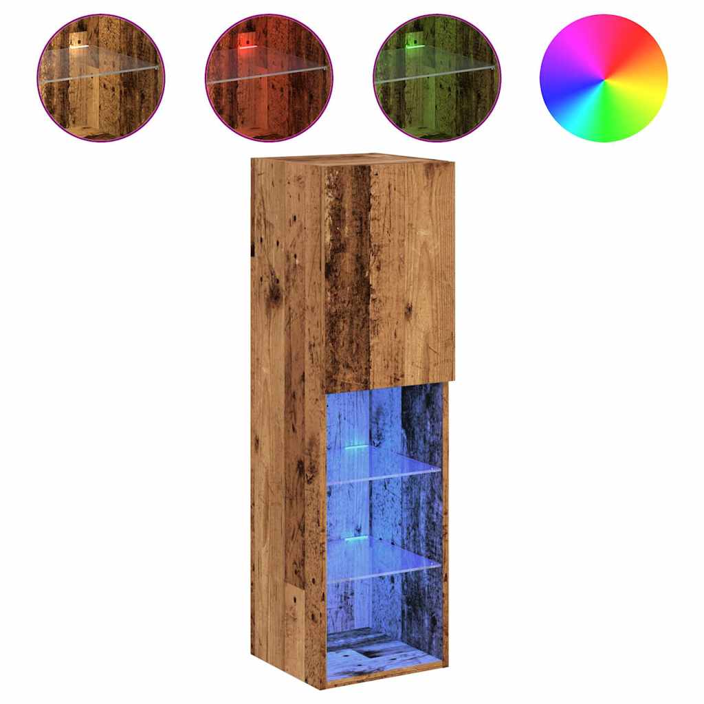 TV-borde Med LED-lys 2 Stk. 30,5x30x102 Cm Gammelt Trælook - Billede 2