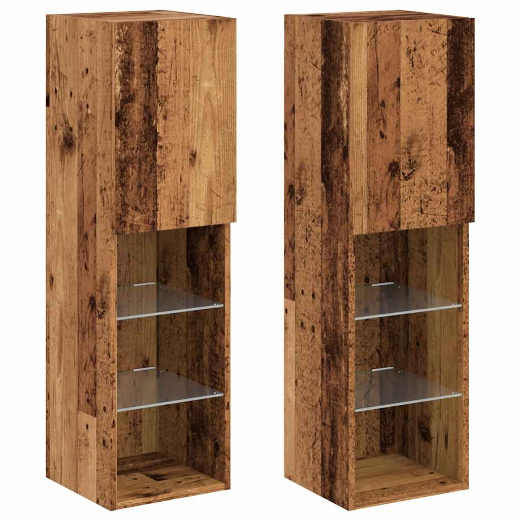 TV-borde Med LED-lys 2 Stk. 30,5x30x102 Cm Gammelt Trælook - Billede 3