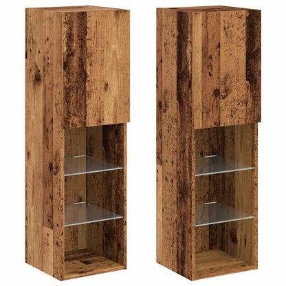TV-borde Med LED-lys 2 Stk. 30,5x30x102 Cm Gammelt Trælook - Billede 3