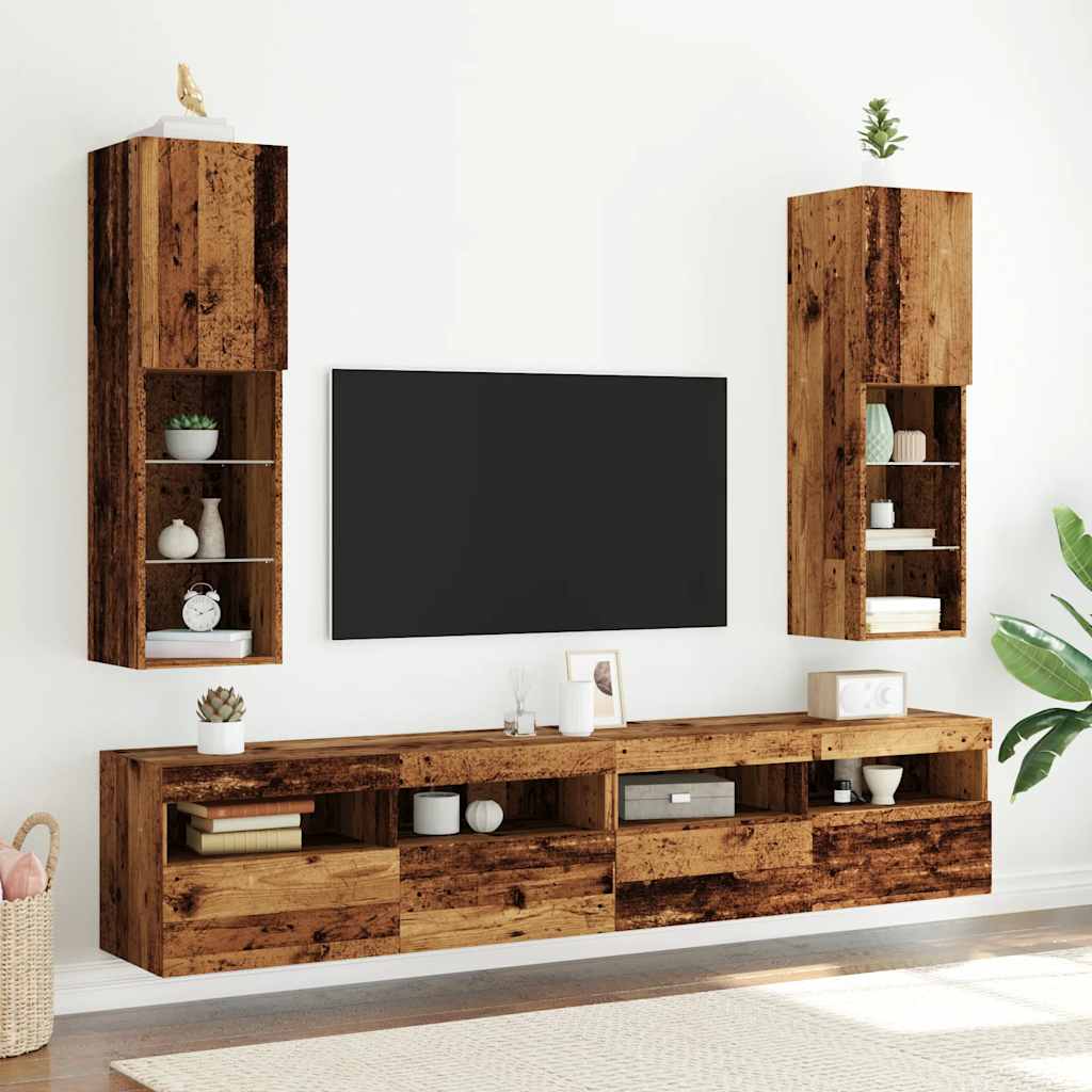 TV-borde Med LED-lys 2 Stk. 30,5x30x102 Cm Gammelt Trælook - Billede 4