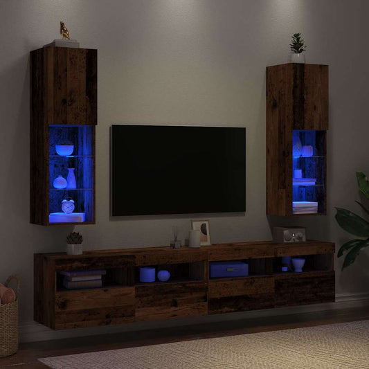 TV-borde Med LED-lys 2 Stk. 30,5x30x102 Cm Gammelt Trælook - Hovedbillede