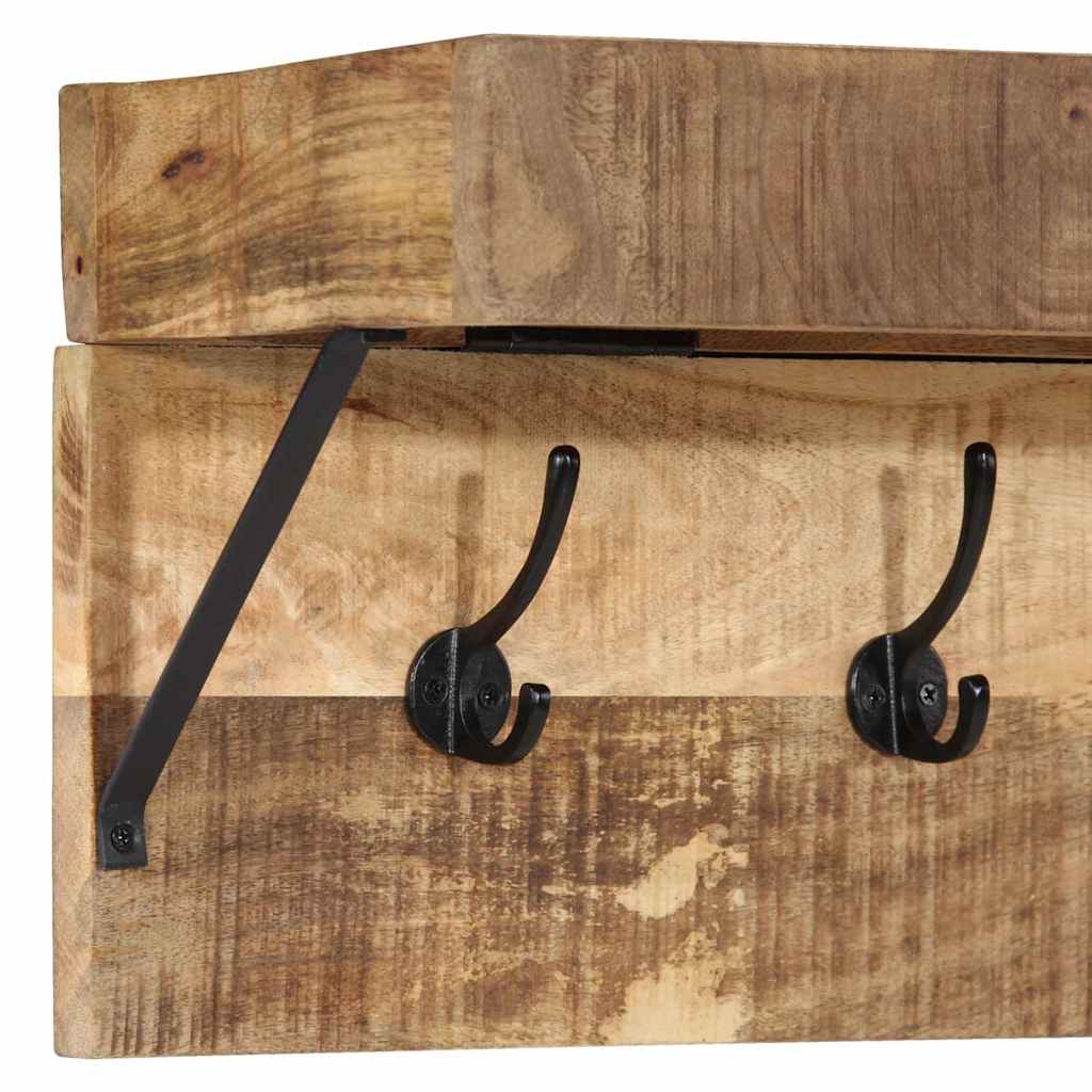 Knagerække Med Hylde Brun 73 X 19 X 23 Cm Massivt Mangotræ - Billede 7