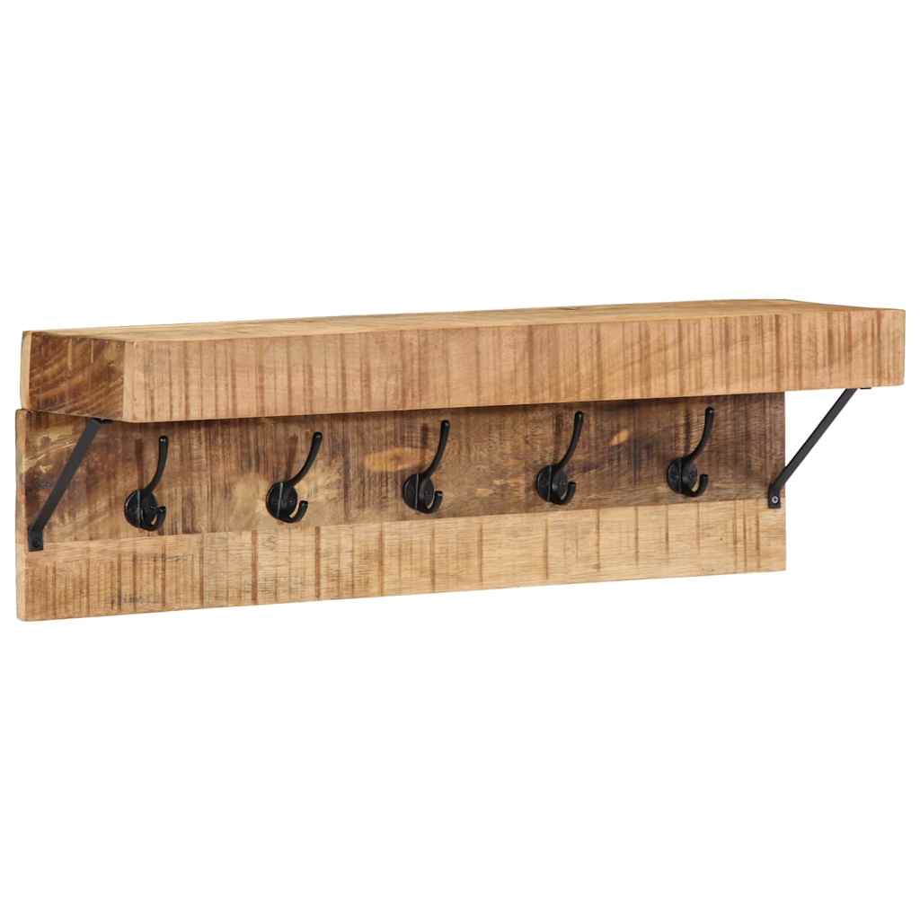 Knagerække Med Hylde Brun 73 X 19 X 23 Cm Massivt Mangotræ - Billede 2