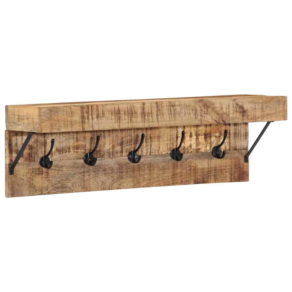 Knagerække Med Hylde Brun 73 X 19 X 23 Cm Massivt Mangotræ - Billede 3
