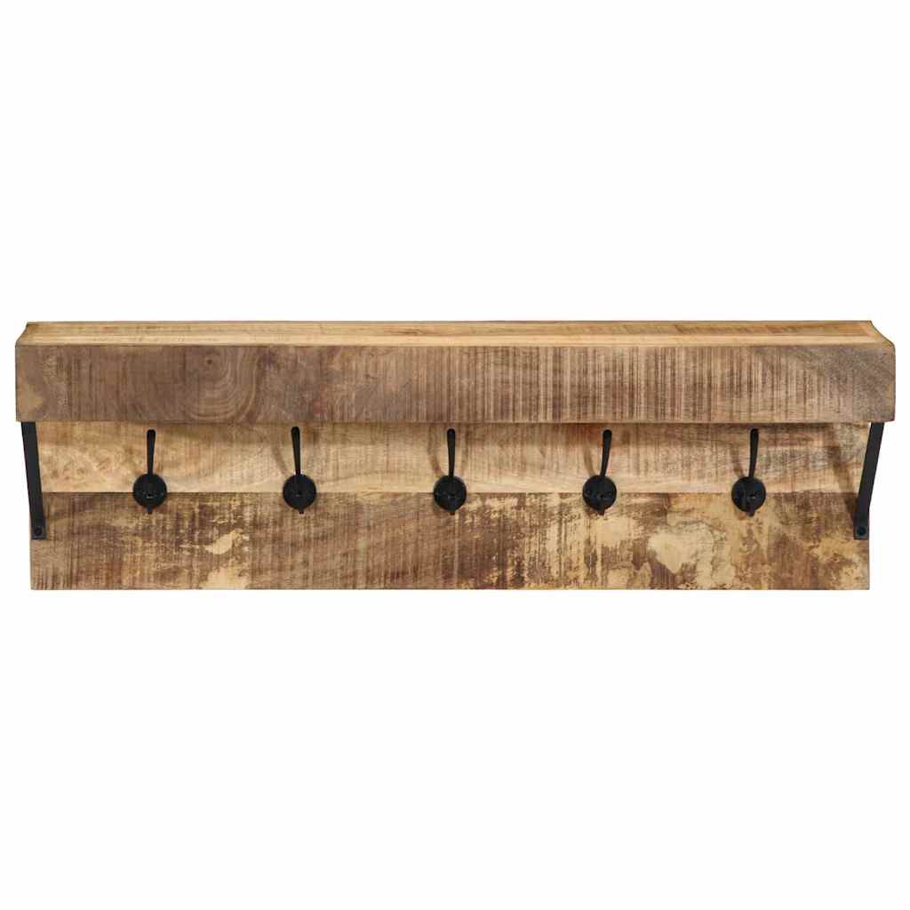 Knagerække Med Hylde Brun 73 X 19 X 23 Cm Massivt Mangotræ - Billede 4