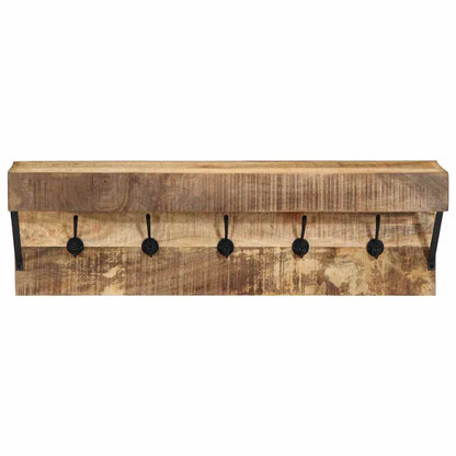 Knagerække Med Hylde Brun 73 X 19 X 23 Cm Massivt Mangotræ - Billede 4