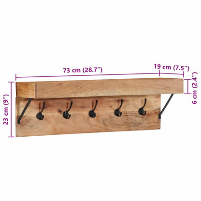 Knagerække Med Hylde Brun 73 X 19 X 23 Cm Massivt Akacietræ - Billede 12