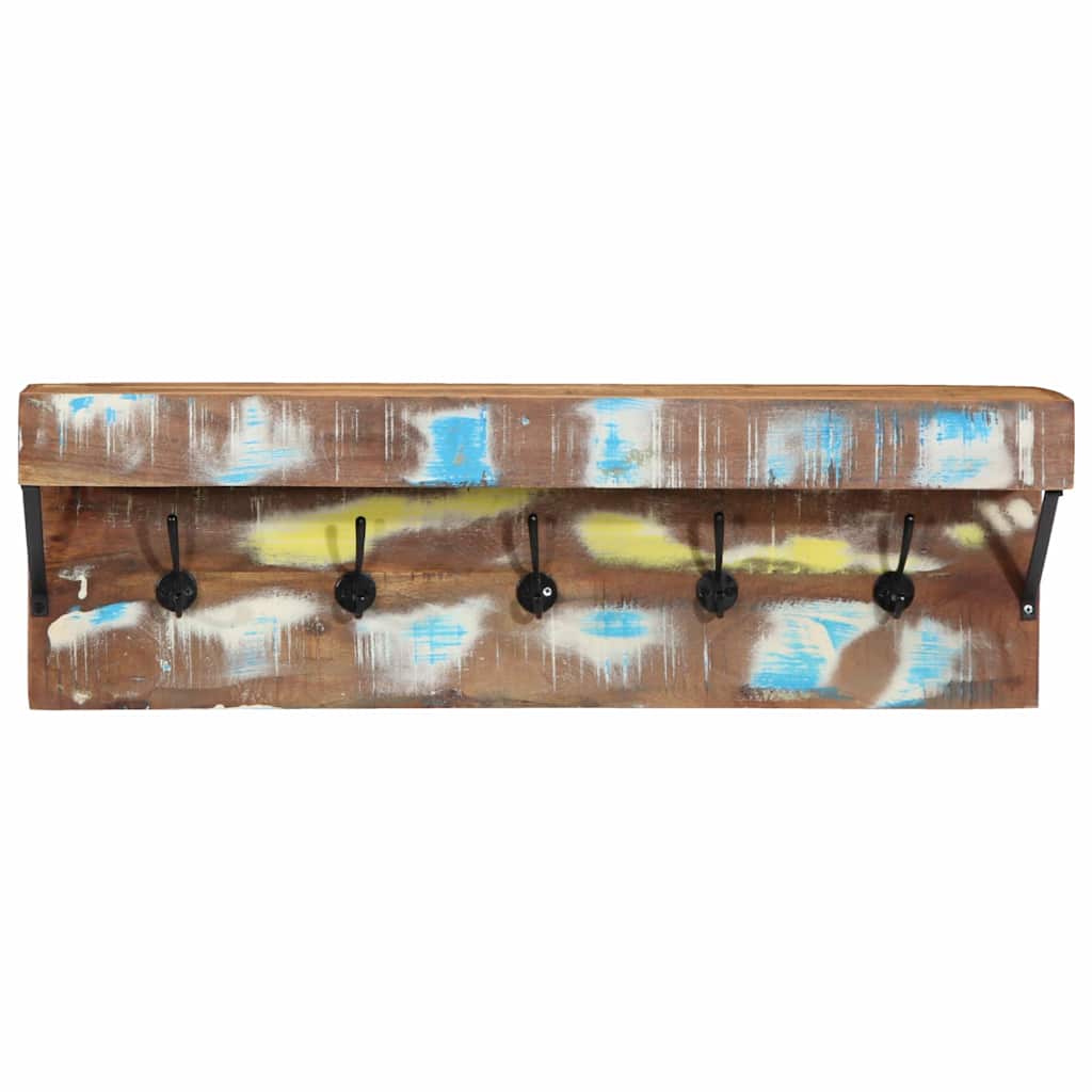 Knagerække Med Hylde Brun 73 X 19 X 23 Cm Massivt Genbrugstræ - Billede 4