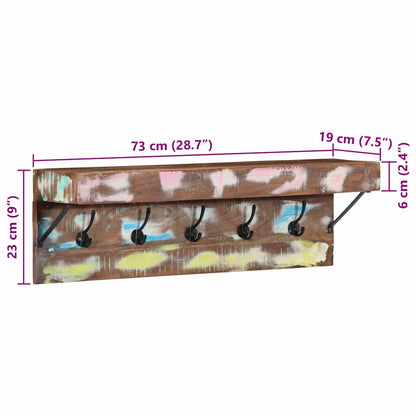 Knagerække Med Hylde Brun 73 X 19 X 23 Cm Massivt Genbrugstræ - Billede 12