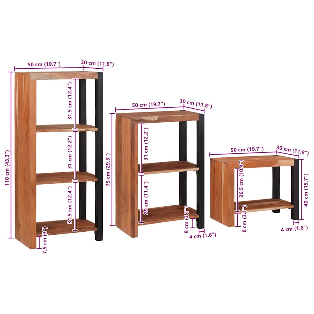 Bogreol 3 Pcs Brun 50 X 30 X 110 Cm Massivt Akacietræ - Billede 12