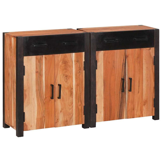 Sideboard 2 Pcs Brun 110 X 30 X 75 Cm Massivt Akacietræ - Hovedbillede