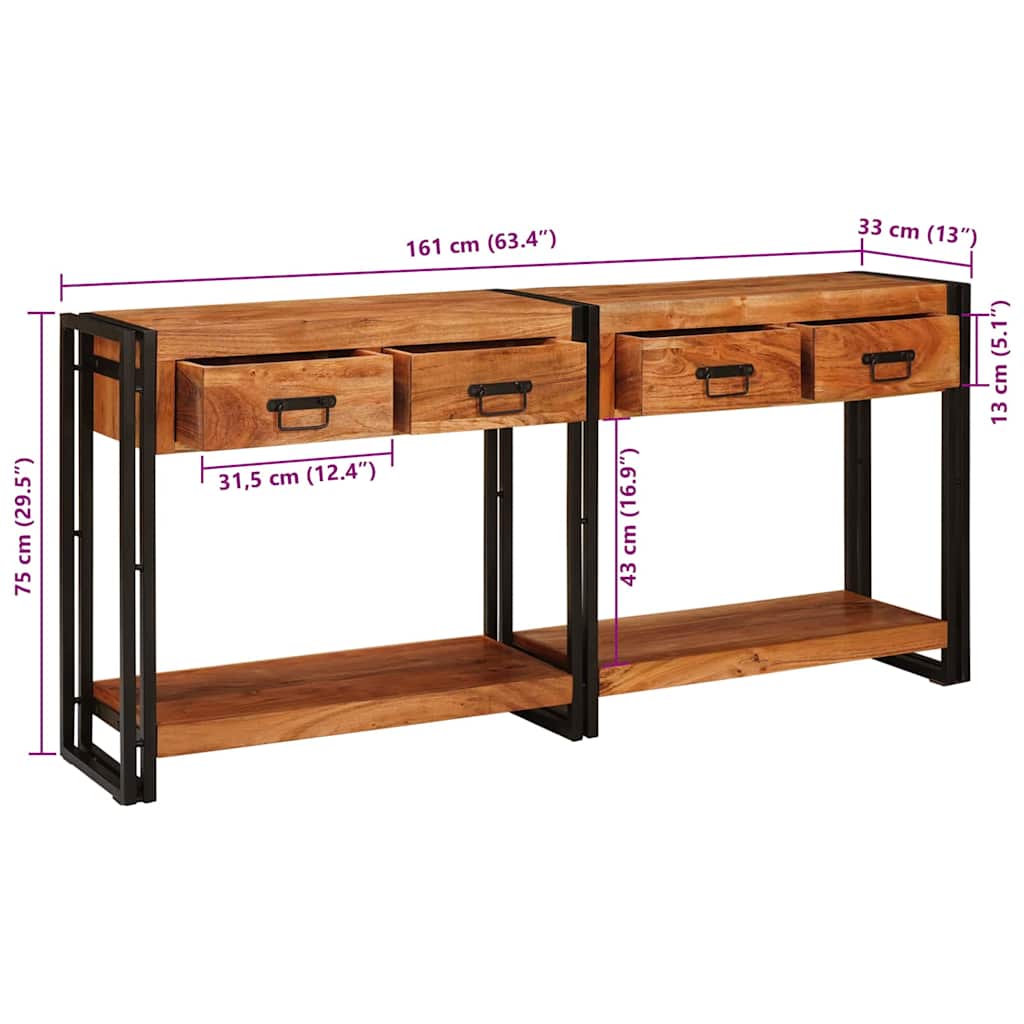 Konsolborde 2 Pcs Brun 160 X 33 X 75 Cm Solid Akacietræ - Billede 12