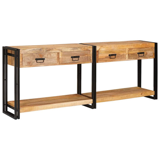 Konsolbord 2 Pcs Brun 200 X 33 X 75 Cm Massivt Ru Mangotræ - Hovedbillede