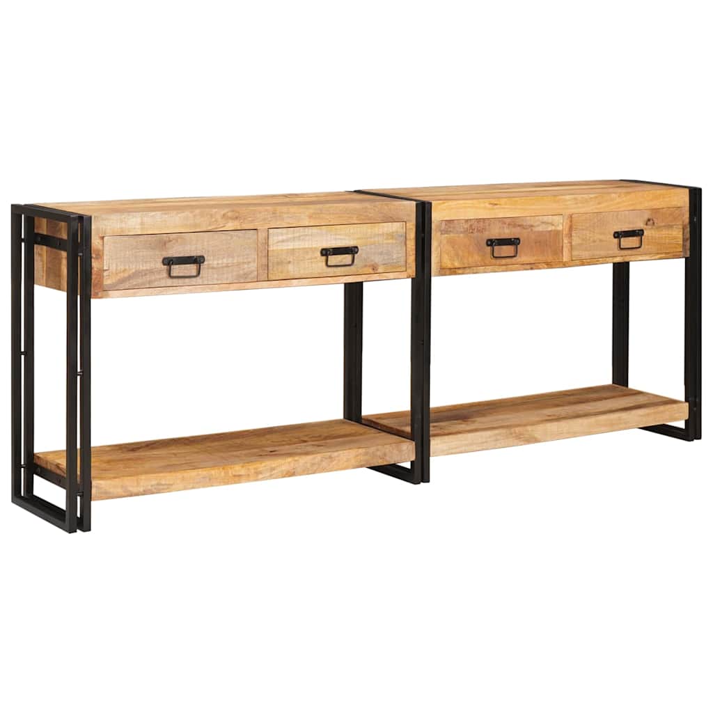 Konsolbord 2 Pcs Brun 200 X 33 X 75 Cm Massivt Ru Mangotræ - Billede 2