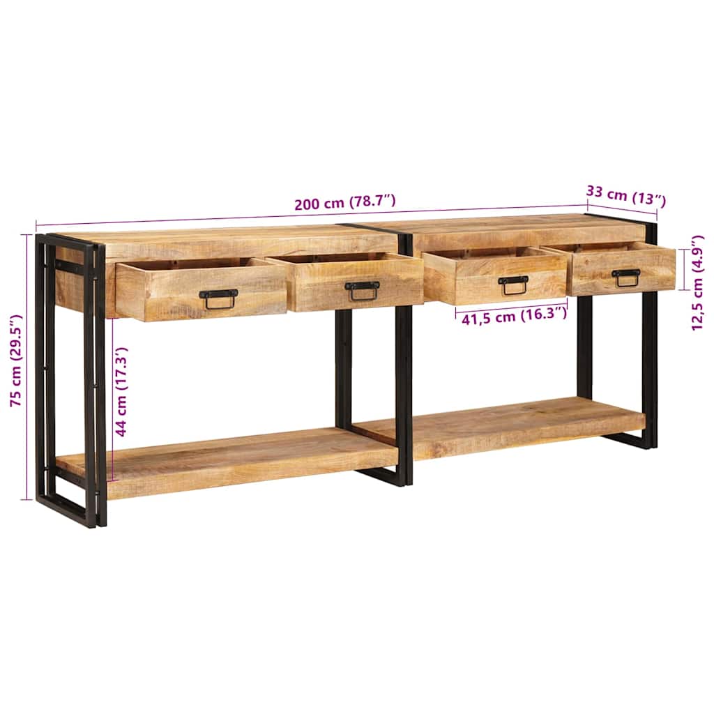 Konsolbord 2 Pcs Brun 200 X 33 X 75 Cm Massivt Ru Mangotræ - Billede 12