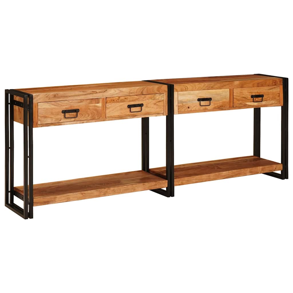Konsolborde Andet 2 Pcs Brun 200 X 33 X 75 Cm Massivt Akacietræ - Billede 2