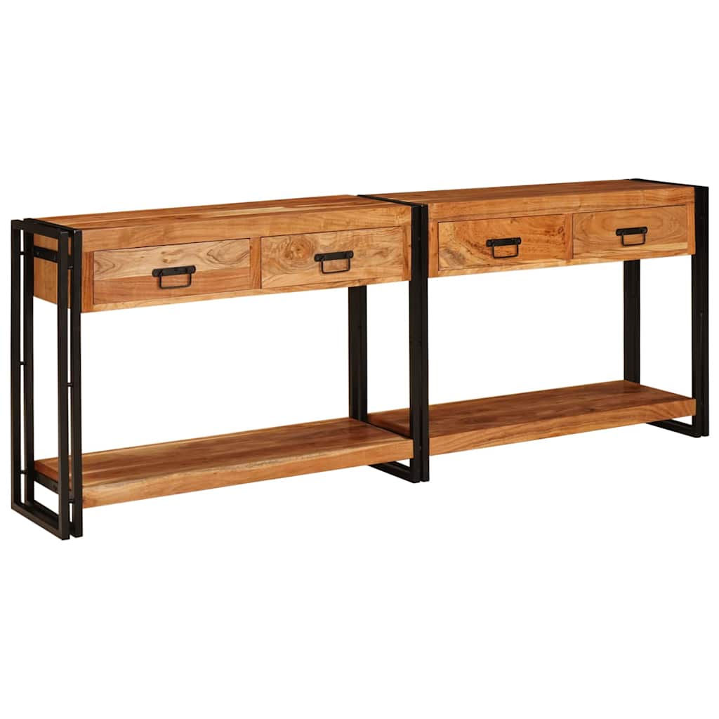 Konsolborde Andet 2 Pcs Brun 200 X 33 X 75 Cm Massivt Akacietræ - Billede 3