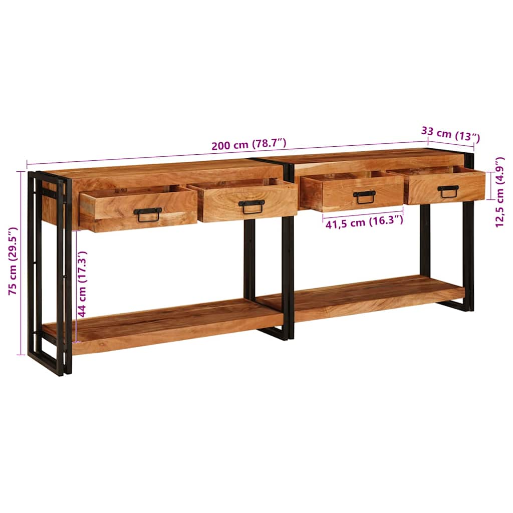 Konsolborde Andet 2 Pcs Brun 200 X 33 X 75 Cm Massivt Akacietræ - Billede 13