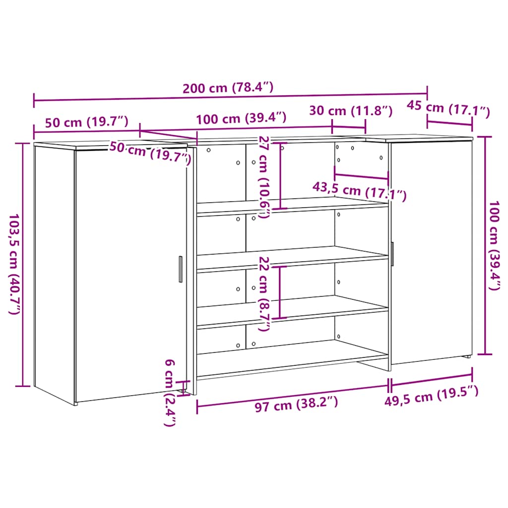 Receptionsskranke 200x50x103,5 Cm Konstrueret Træ Antikt Træ - Billede 14